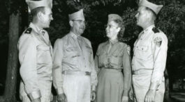 Arlene Church Seitz with senior officers at Camp Doss in the 1950s.