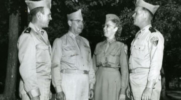 Arlene Church Seitz with senior officers at Camp Doss in the 1950s.